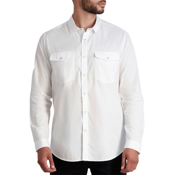 Karl Lagerfeld Paris Men's Snap Front Slim Fit Button-Down Shirt - White L - Picture 2 of 8